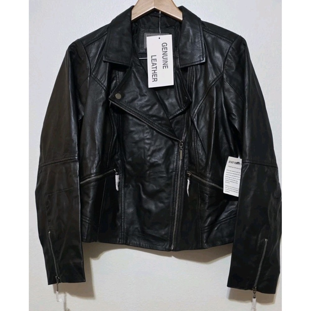 NEW Jessica London Leather Jacket Moto Bomber Zip Up Pocket Grunge Goth Date 12W